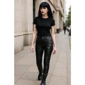 Christopher & Banks Italian Leather Black Pant 40 Zip Leg Moto Grunge Punk Chic